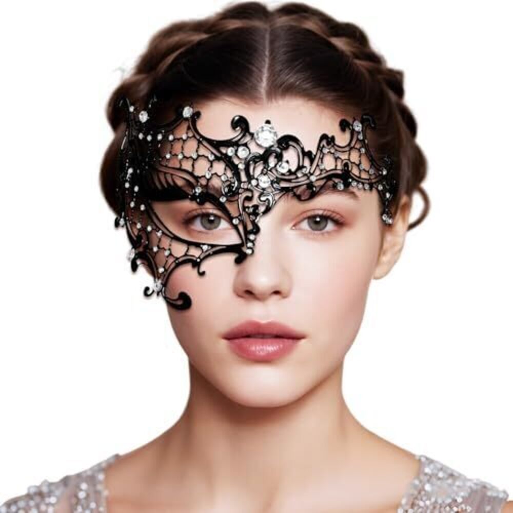 6517 Half Face Masquerade Mask Crystal-Embellished Metal Masquerade Mask